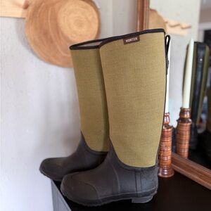 Vintage Hunter Lady N Tall Boots Olive Canvas Plaid Lined Size 9